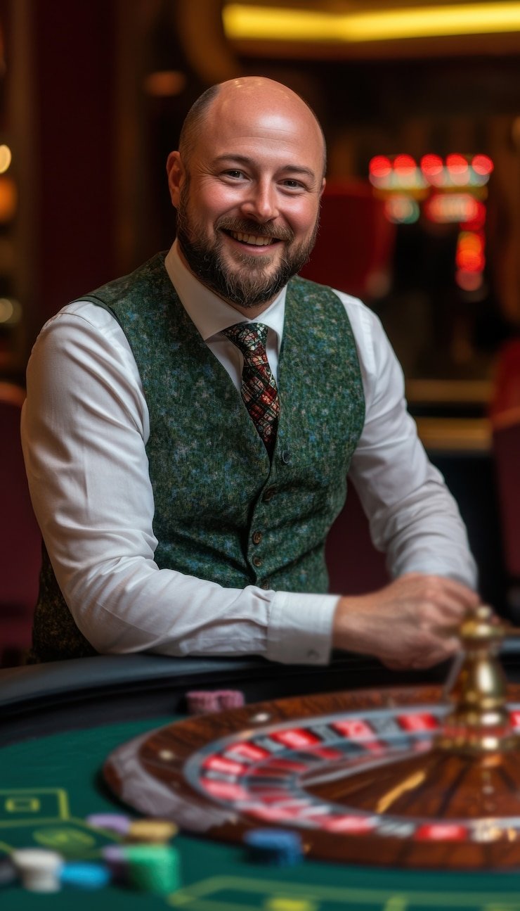 Studio produksi hatters dengan dealer live dan tampilan angka main Baccarat